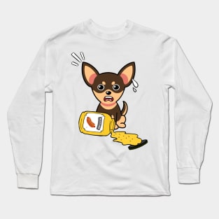 Funny small dog spills a jar of mustard Long Sleeve T-Shirt